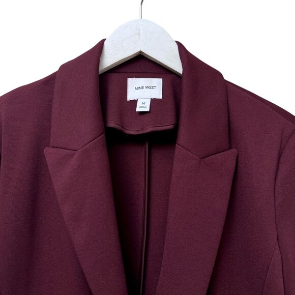 Nine West Womens Blazer Size Medium Burgundy Red Stretch Ponte Knit Career Jacke - Picture 4 of 8